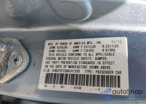 2011 Honda Accord 2.4 Lx from USA, damaged, VIN 1HGCP2F35BA047299